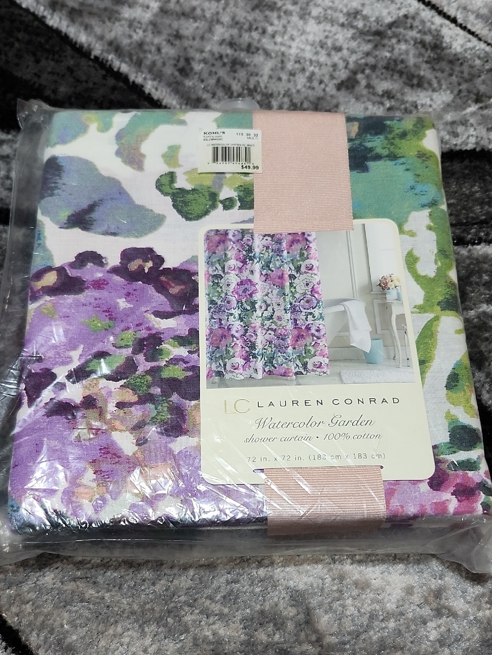 LC LAUREN CONRAD WATERCOLOR GARDEN SHOWER CURTAIN 72"X72" STANDARD SIZE COTTON